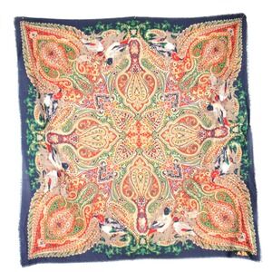TIE RACK Multi PAISLEY/BIRD MOTIFS PRINT Frayed Trim SQUARE Woven SCARF/WRAP